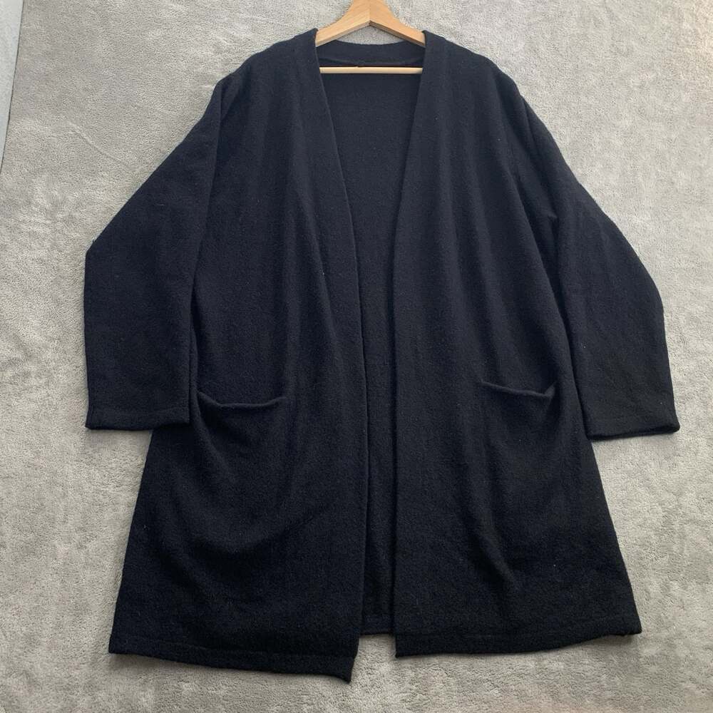 Quince Superfine Merino Wool Sweater Coat Womens Large Black Cardigan Shawl